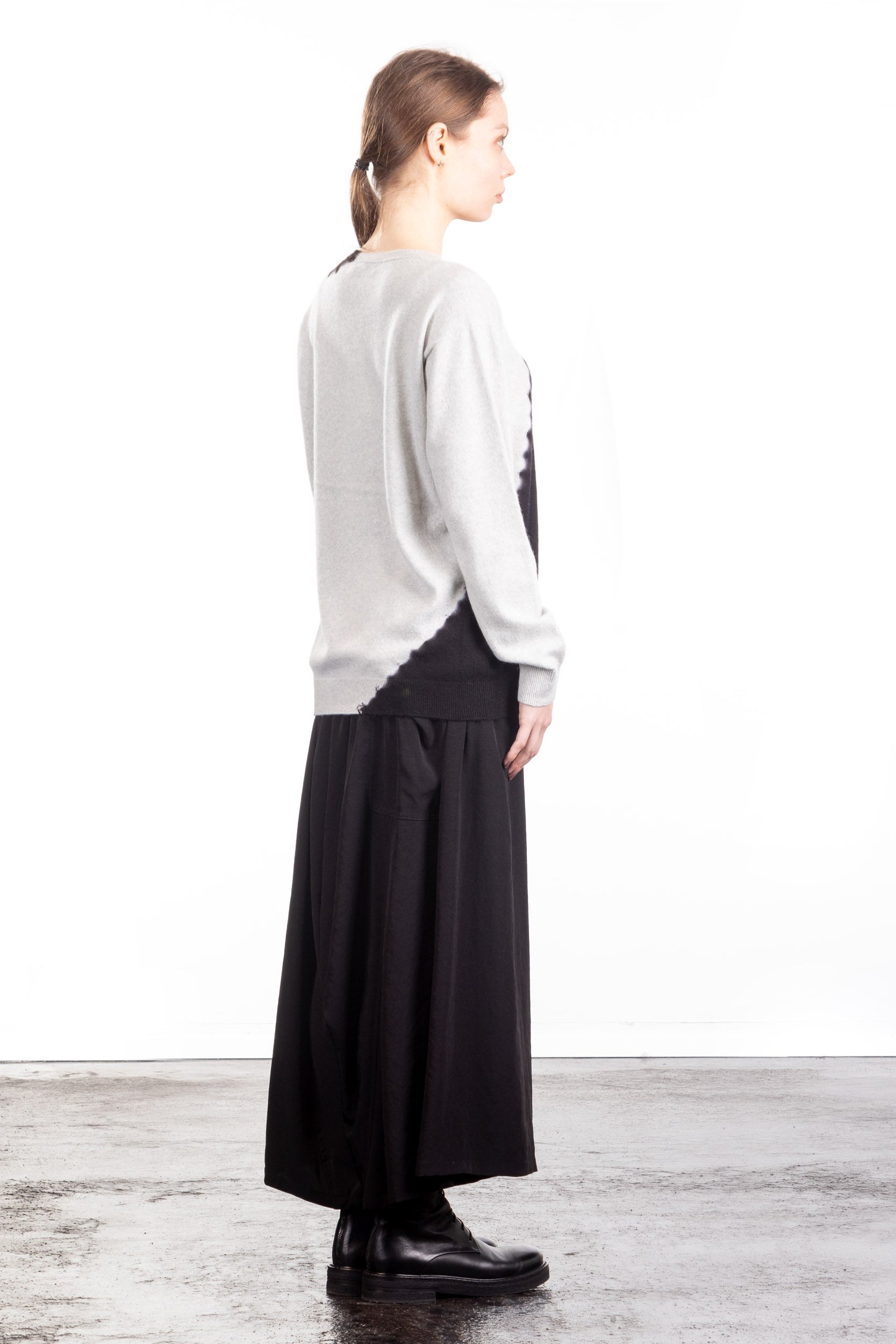 Suzusan Damen Kaschmir Pullover V-Ausschnitt schwarz hellgrau