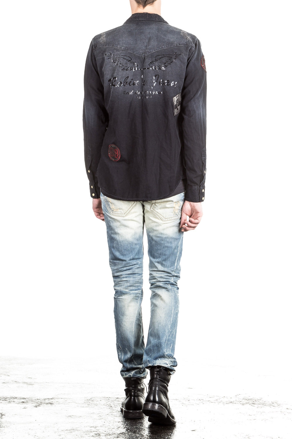 Robin`s Jean Herren Hemd Patches dunkelblau
