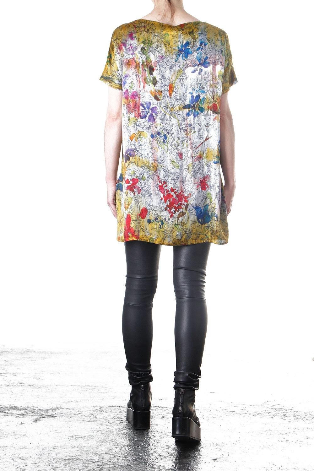 Avant Toi Damen T-Shirt Seide Floral gelb
