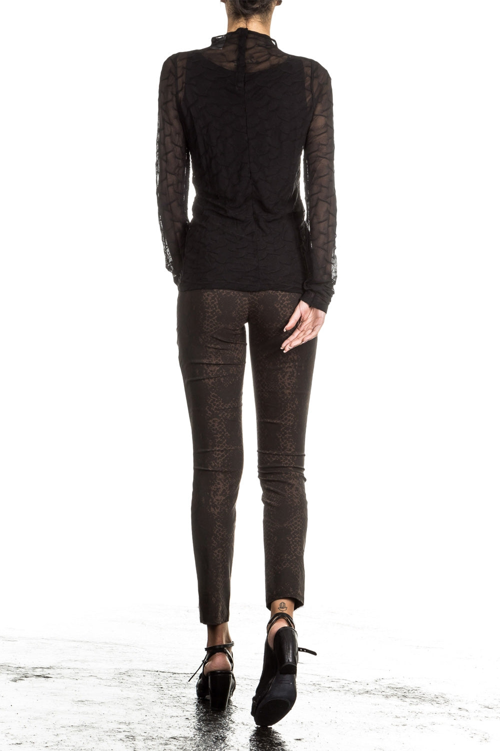Sarah Pacini Damen Langarm Tüllshirt schwarz