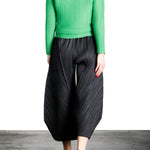 Issey Miyake Plissé Longsleeve Top Stehkragen grün