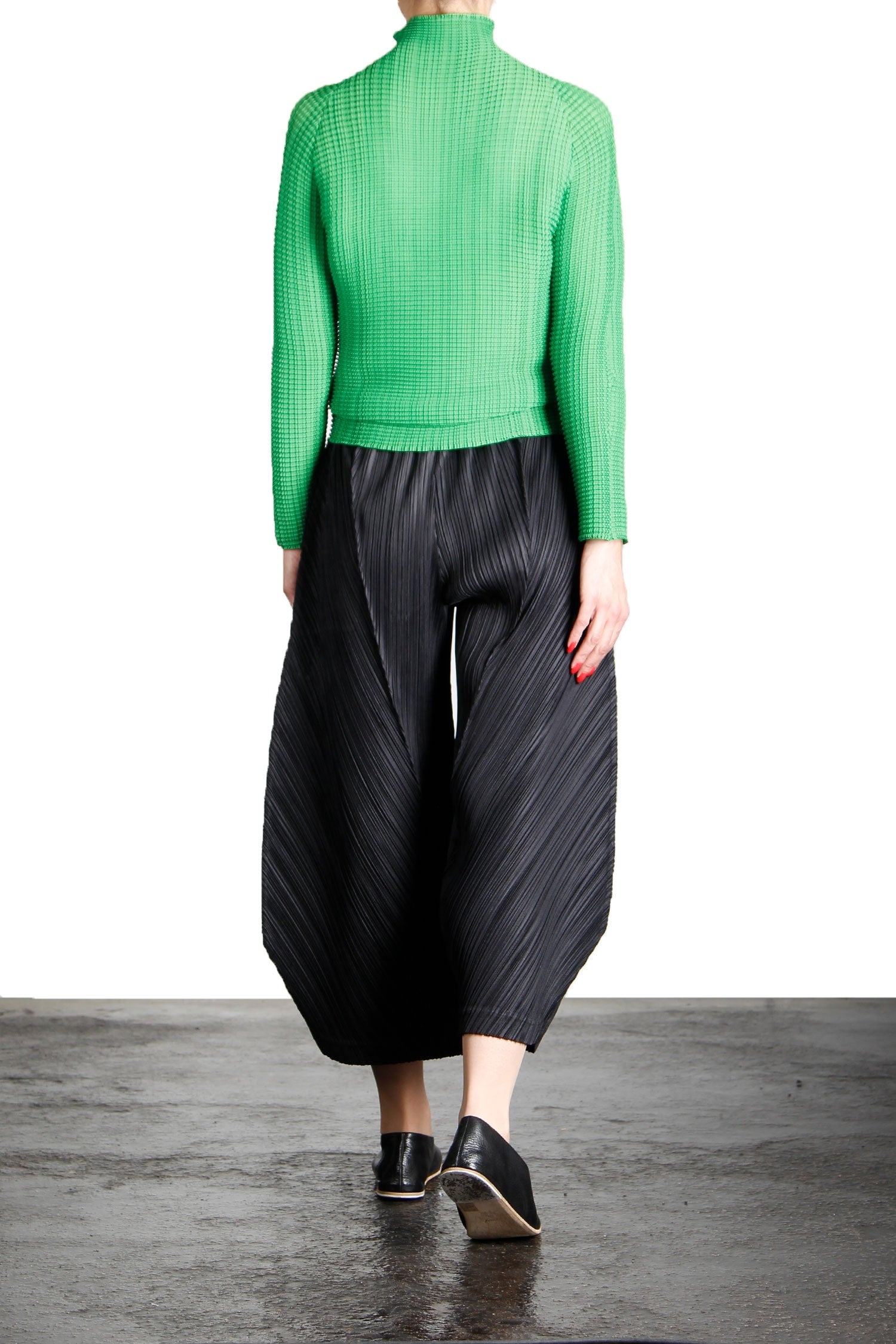 Issey Miyake Plissé Longsleeve Top Stehkragen grün