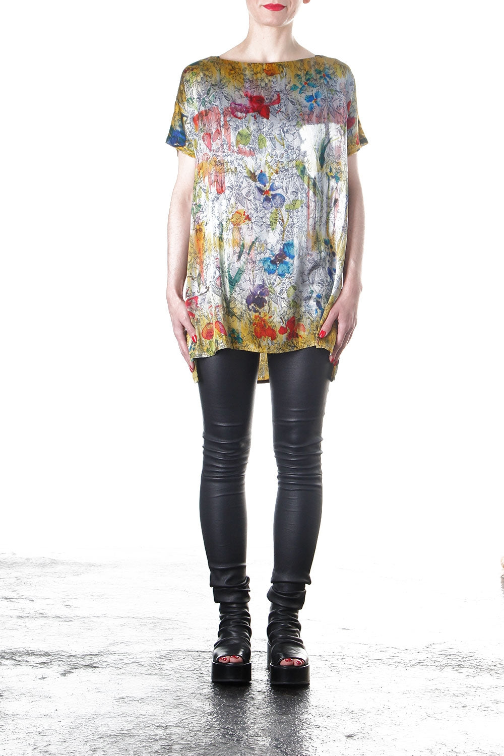 Avant Toi Damen T-Shirt Seide Floral gelb