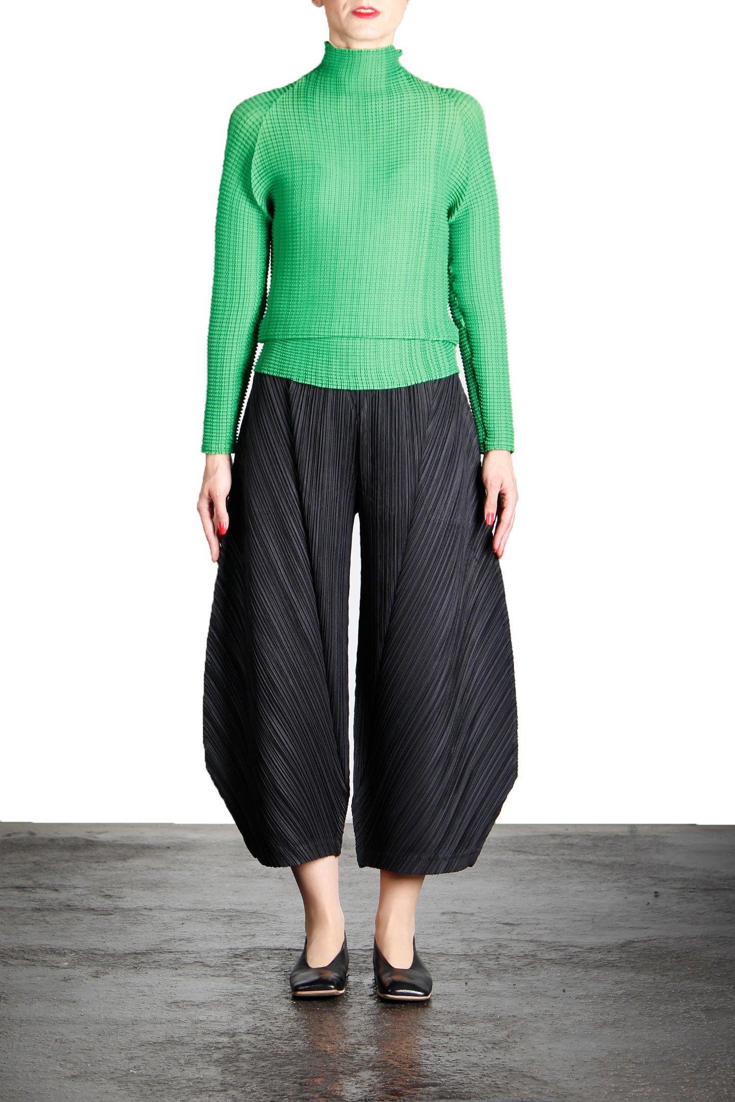 Issey Miyake Plissé Longsleeve Top Stehkragen grün
