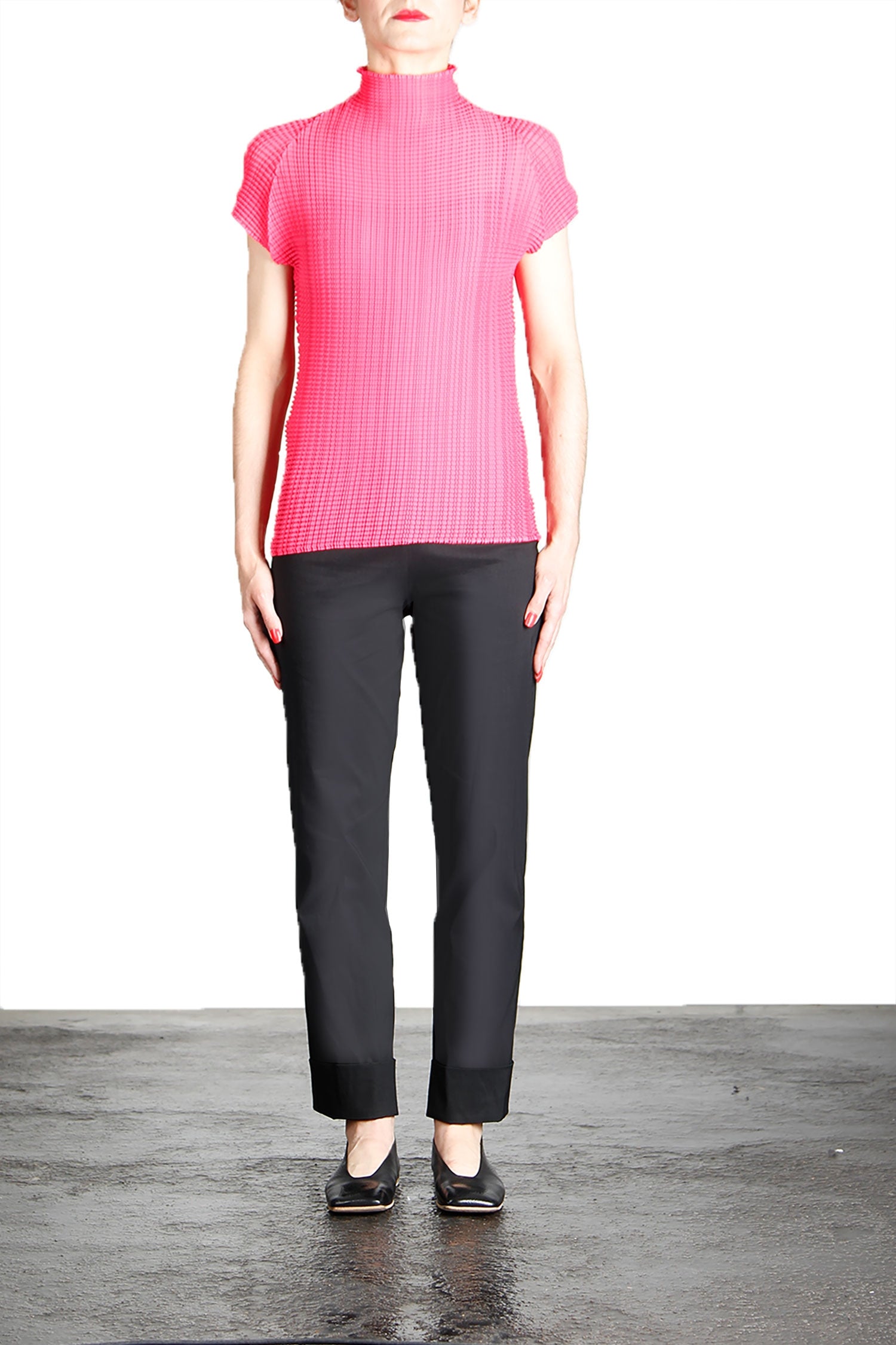 Issey Miyake Plissé Top Stehkragen pink
