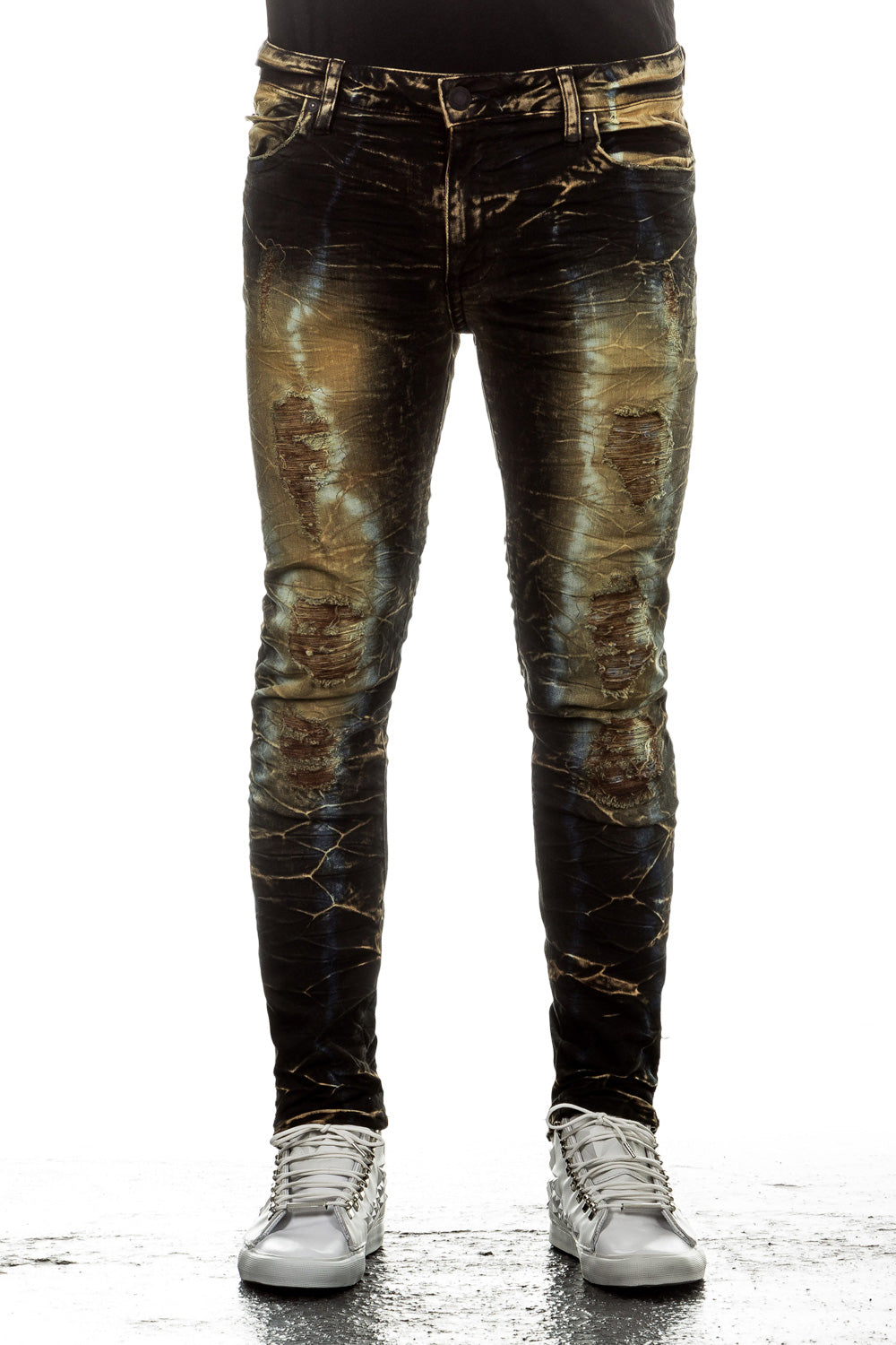 Robin`s Jean Herren Jeans PERU Slim Fit schwarz ocker
