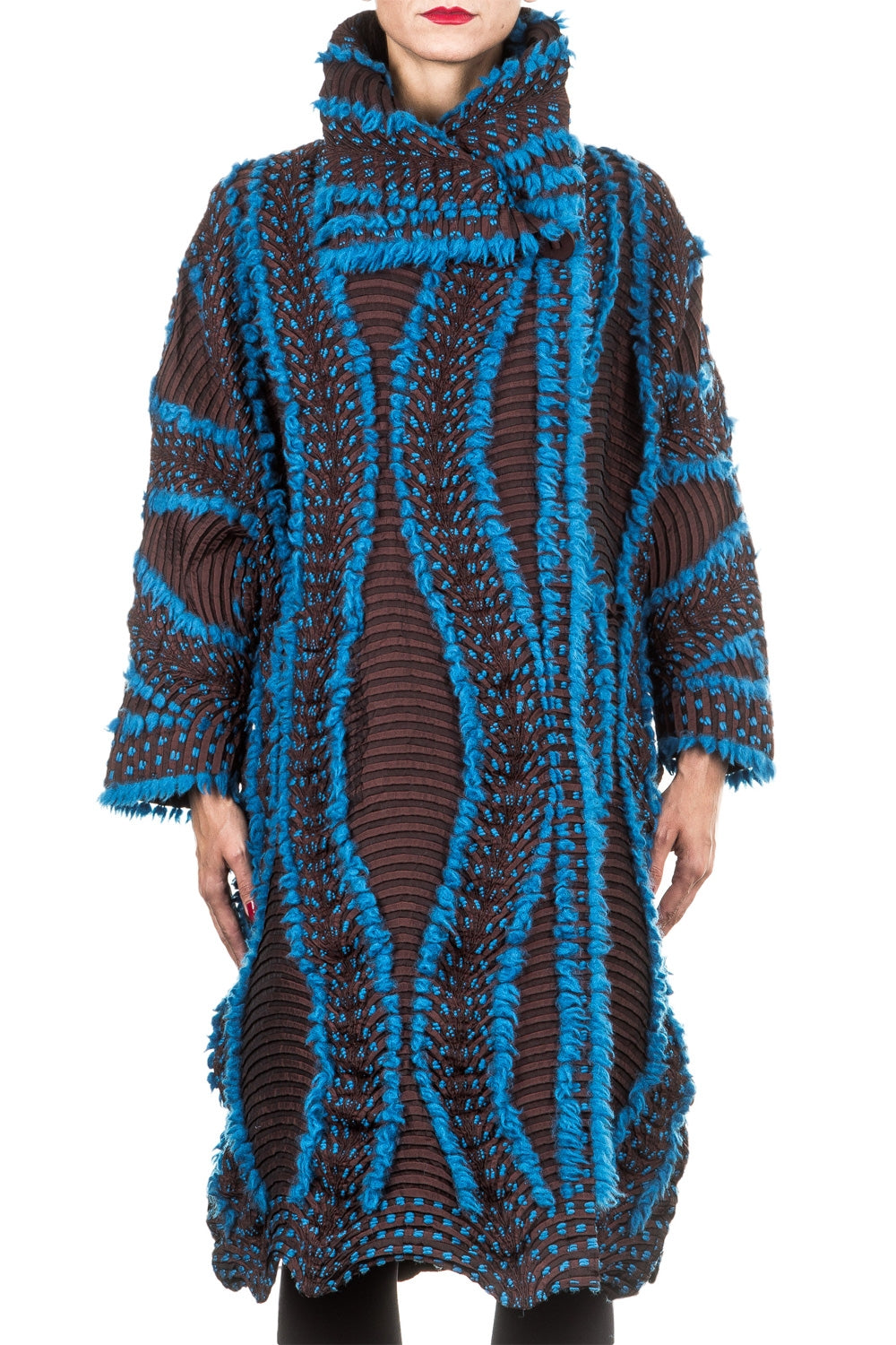 Issey Miyake Damen Plissee Mantel Avantgarde türkis braun