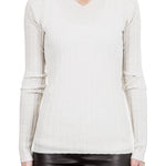 Helmut Lang Damen Pullover Ripp V-Neck off white