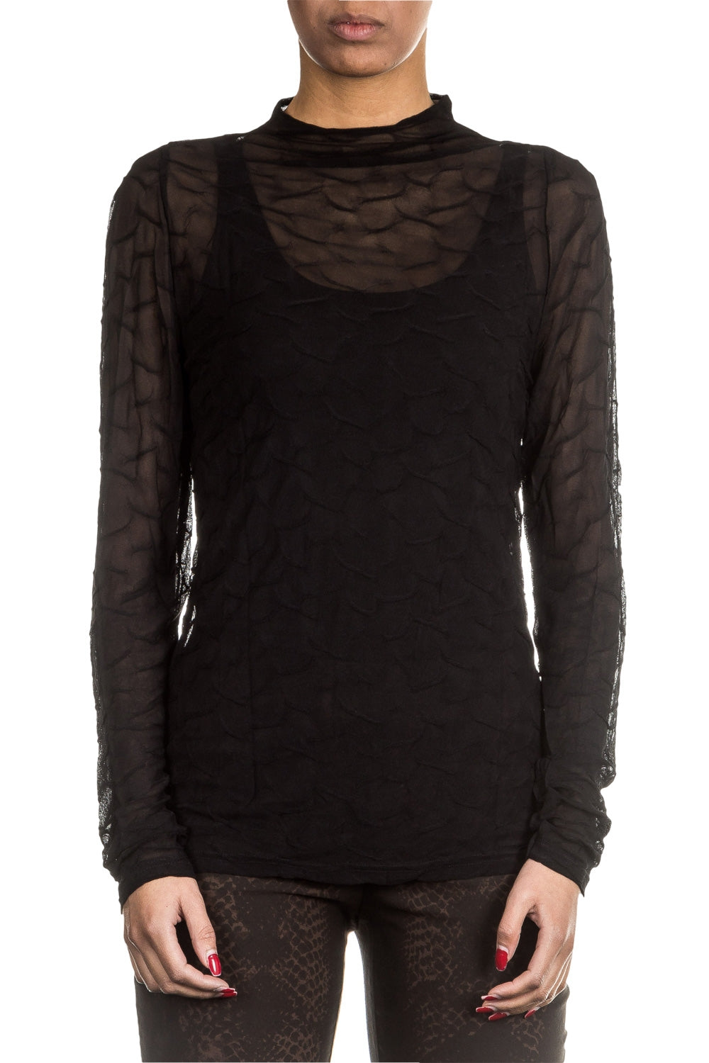 Sarah Pacini Damen Langarm Tüllshirt schwarz