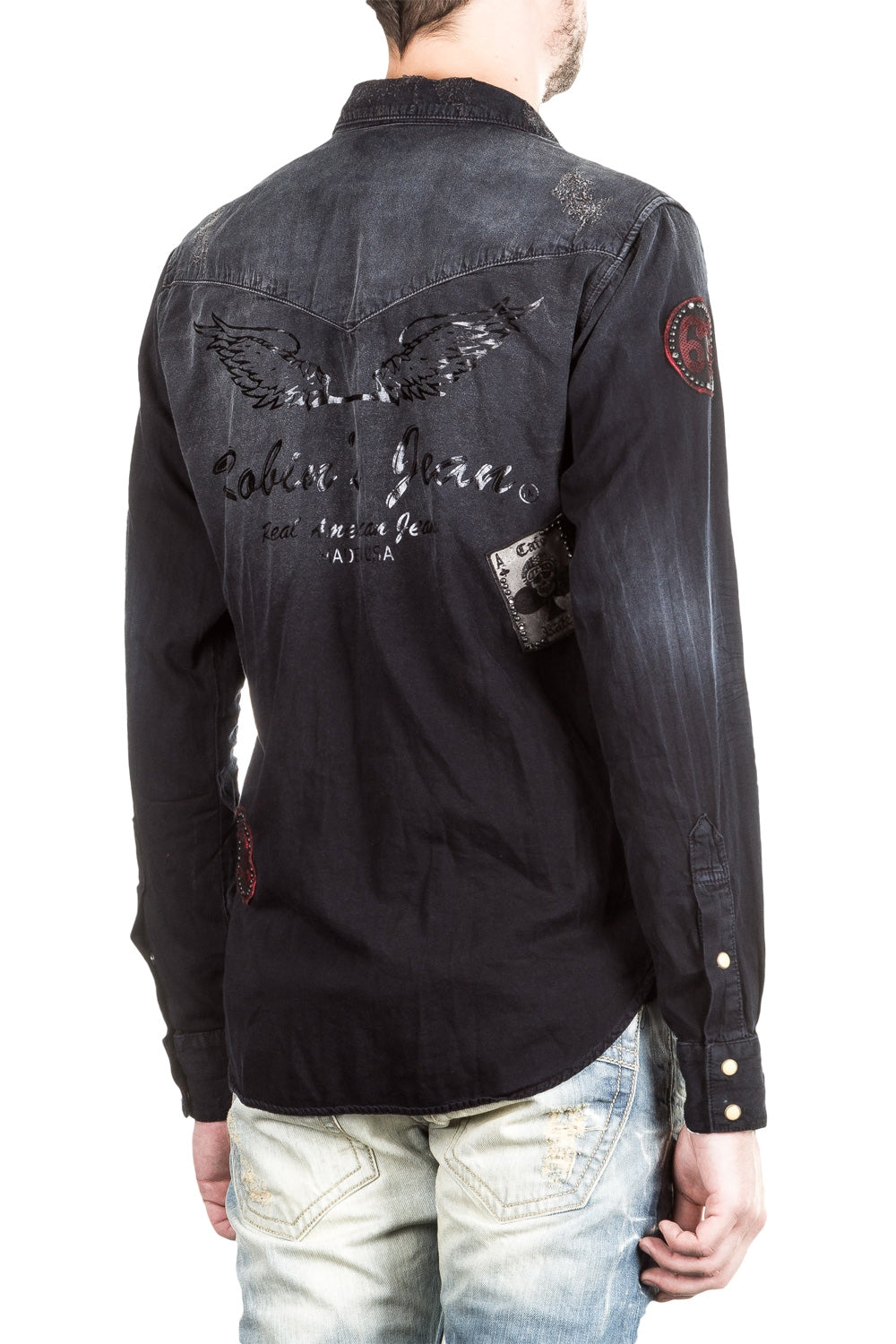 Robin`s Jean Herren Hemd Patches dunkelblau