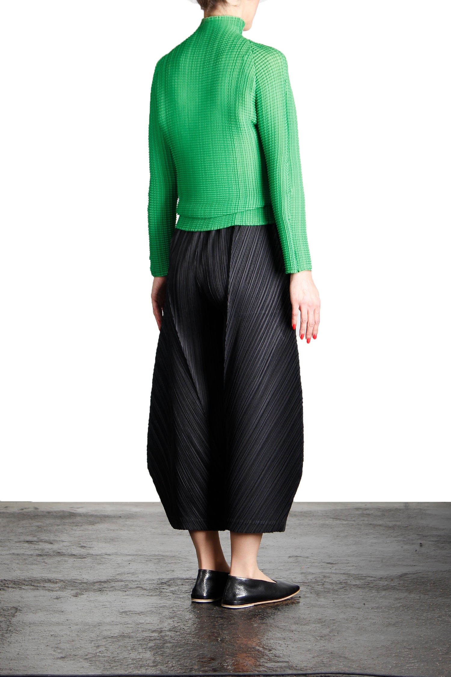 Issey Miyake Plissé Longsleeve Top Stehkragen grün