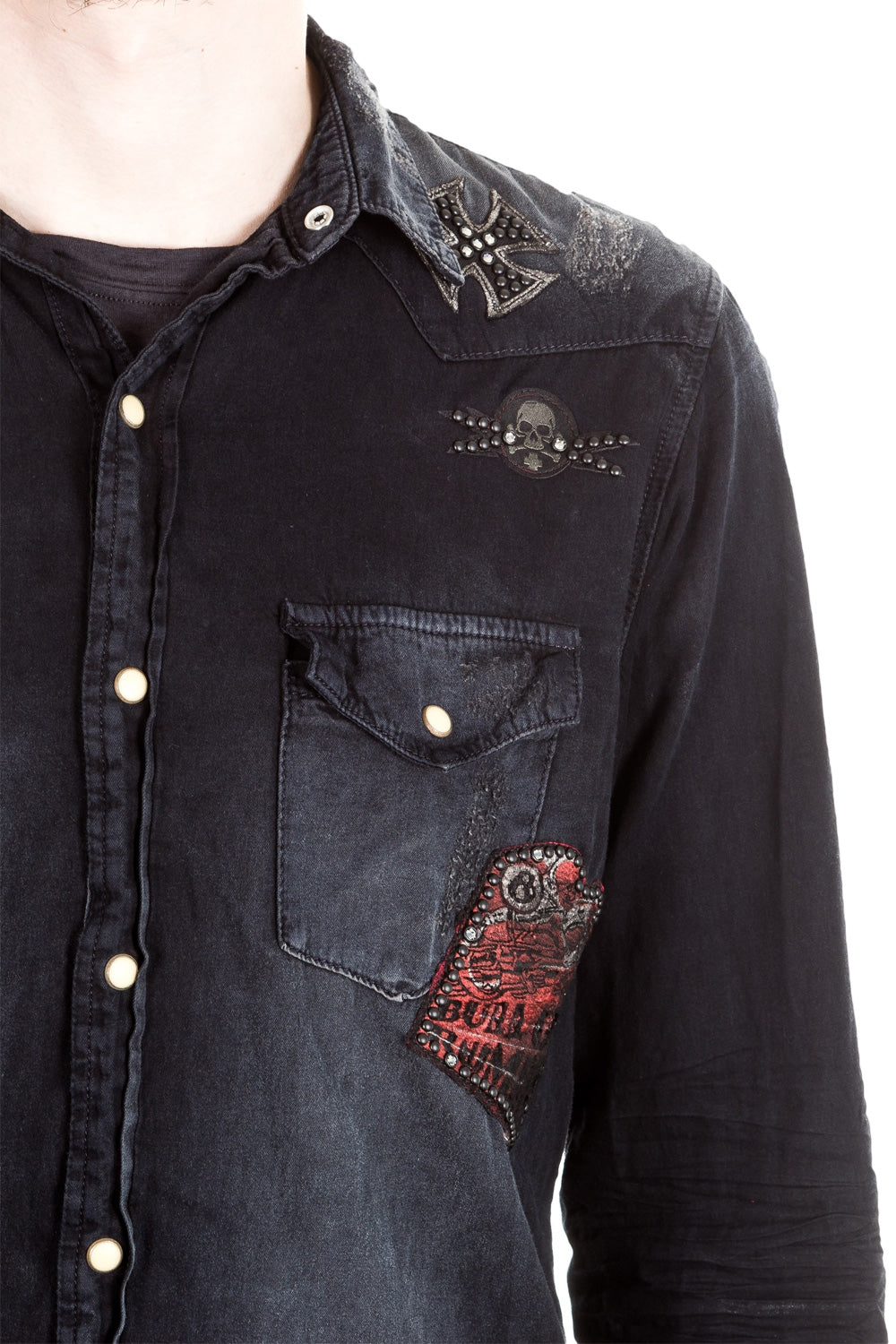 Robin`s Jean Herren Hemd Patches dunkelblau