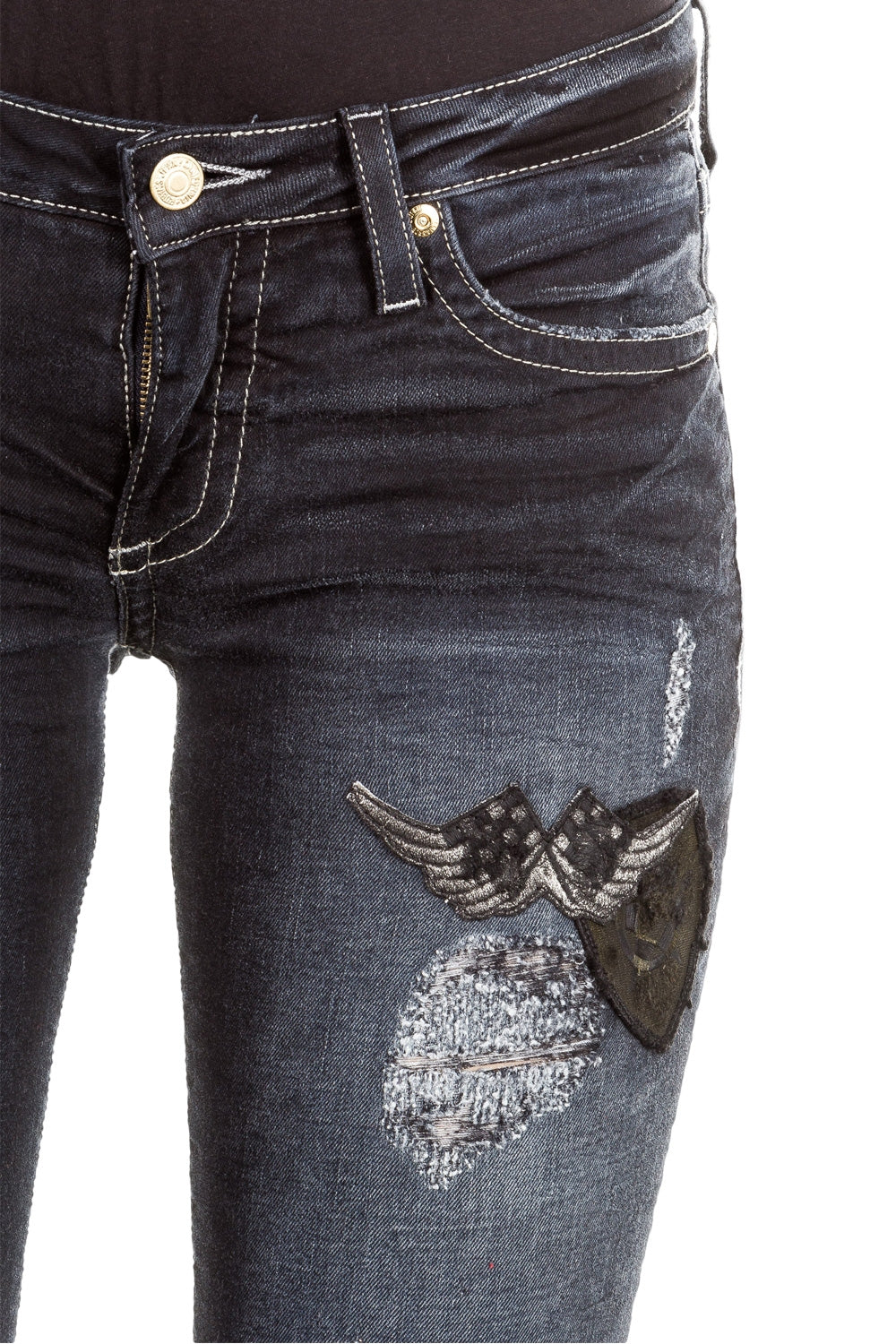 Robin`s Jean Damen Jeans SKINNY PATCHES dunkelblau