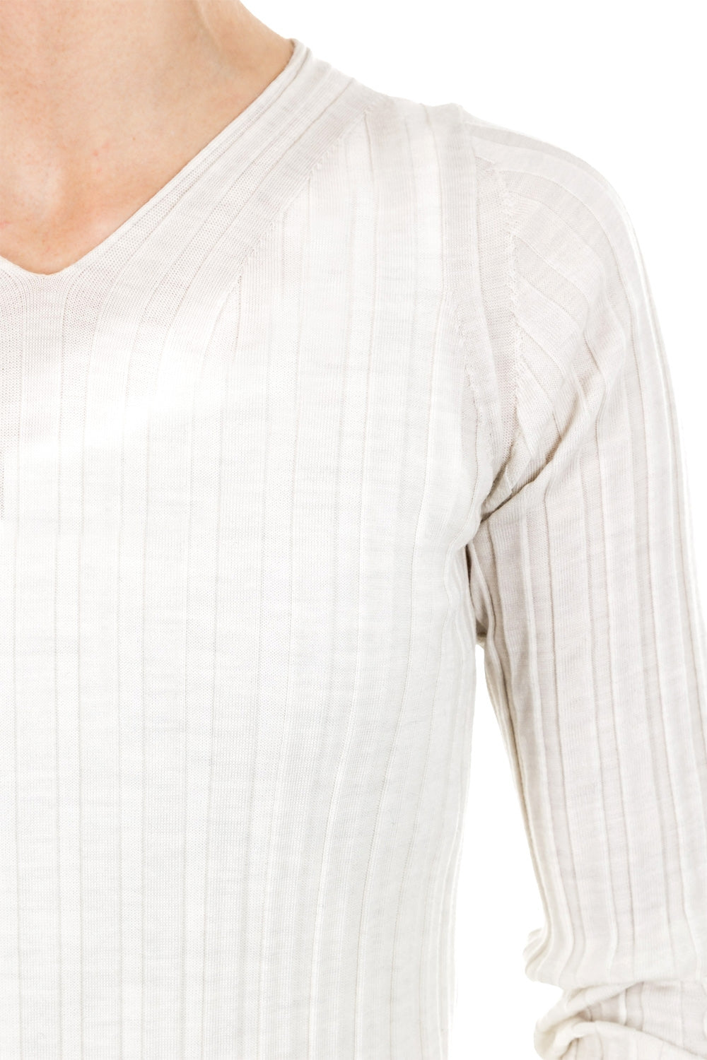 Helmut Lang Damen Pullover Ripp V-Neck off white
