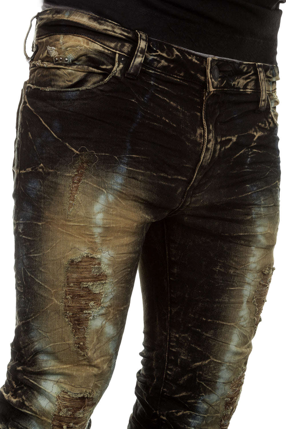 Robin`s Jean Herren Jeans PERU Slim Fit schwarz ocker