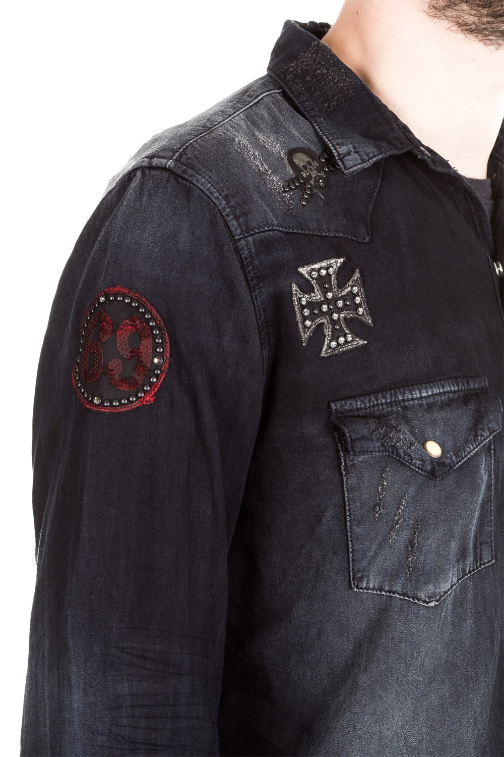 Robin`s Jean Herren Hemd Patches dunkelblau