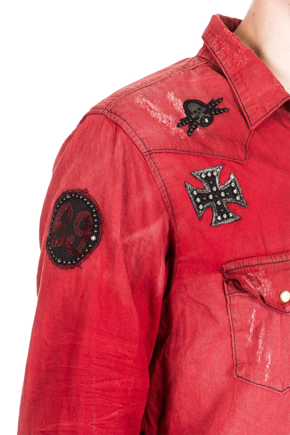 Robin`s Jean Herren Hemd Patches rot