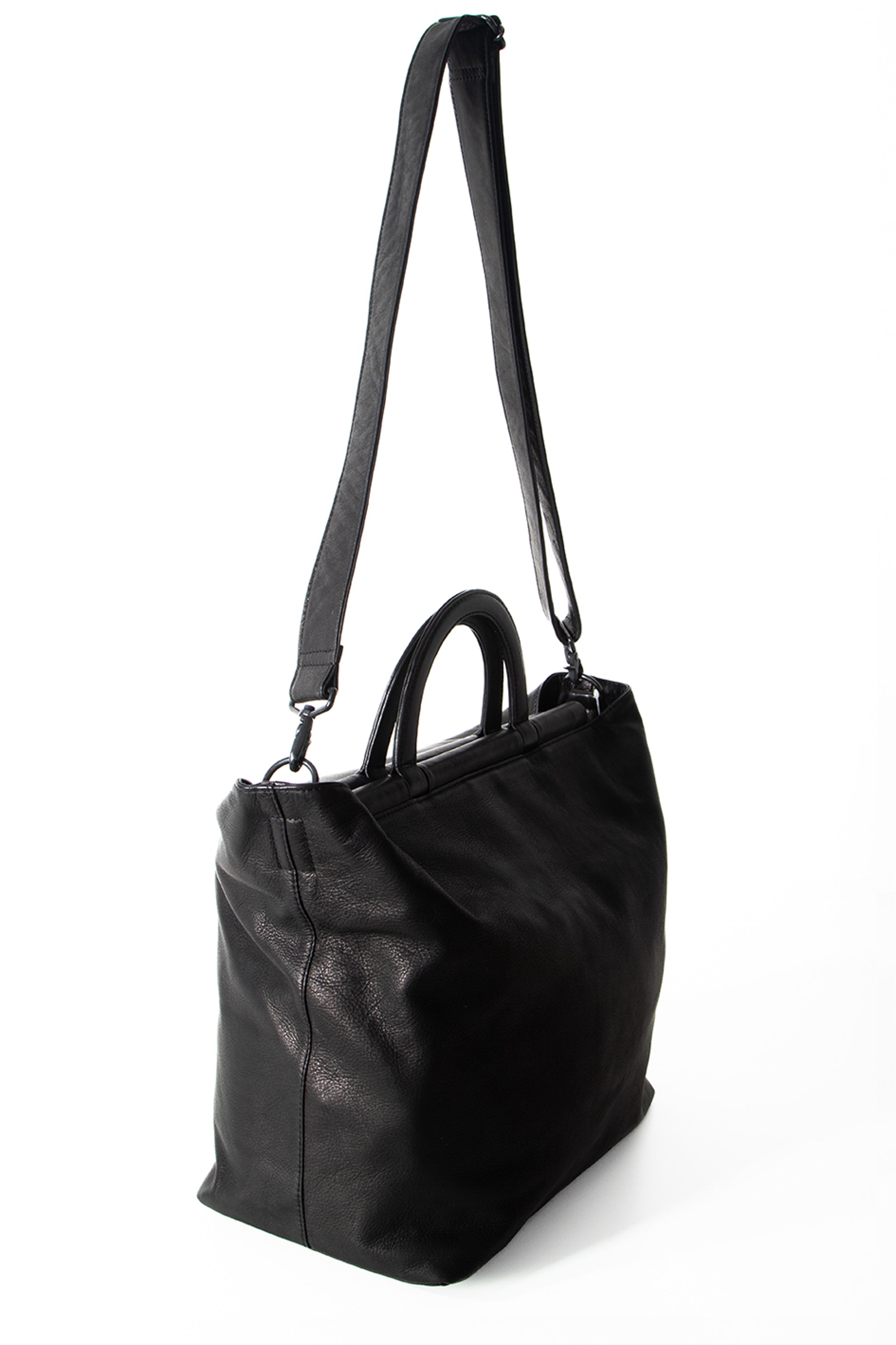 Yohji Yamamoto Damen Leder Shopper schwarz Seitenansicht
