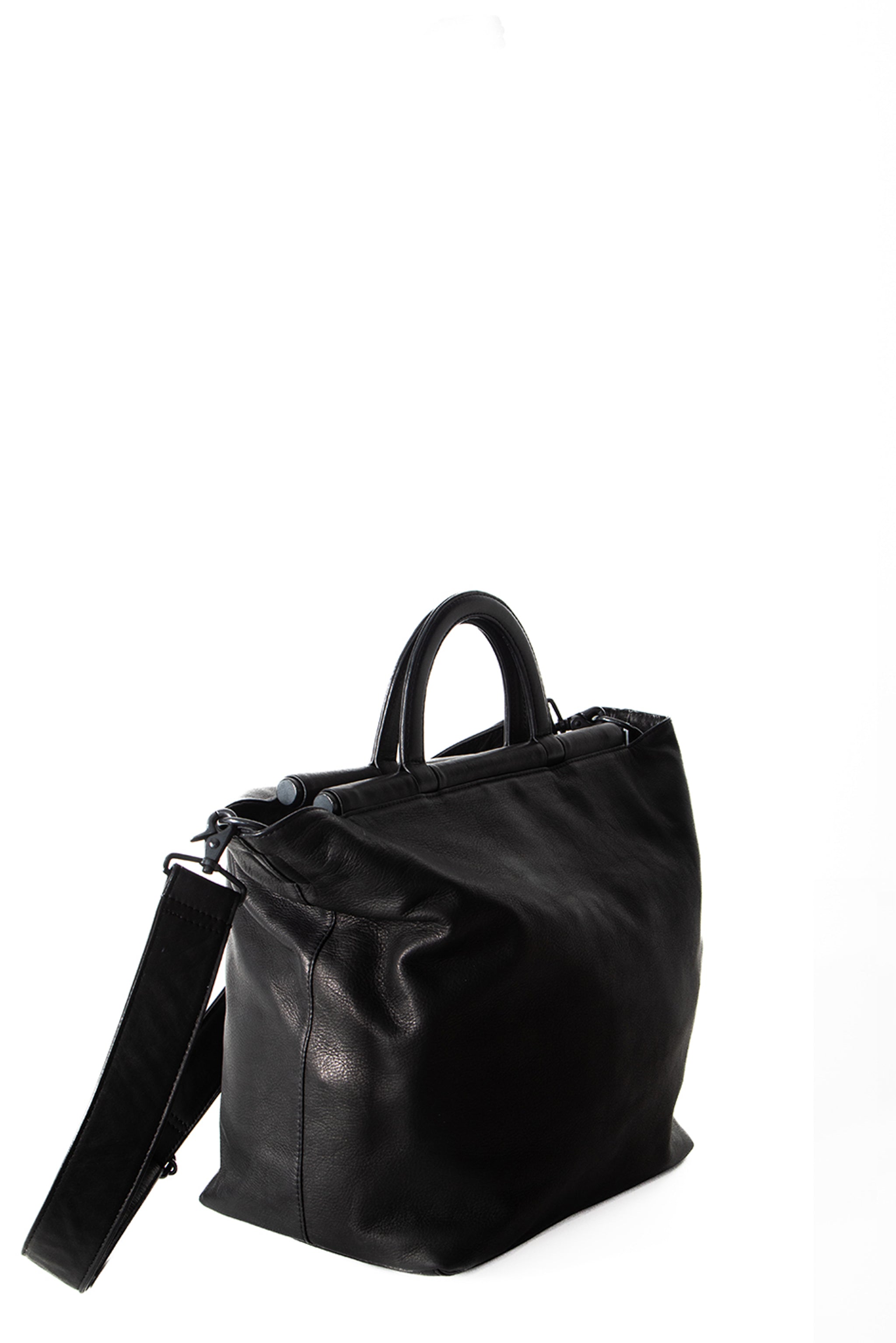 Yohji Yamamoto Damen Leder Shopper schwarz Seitenansicht