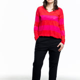 Gilda Midani ladies long sleeve shirt red stripe pink
