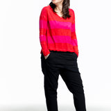 Gilda Midani ladies long sleeve shirt red stripe pink