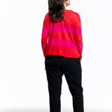 Gilda Midani ladies long sleeve shirt red stripe pink