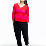 Gilda Midani ladies long sleeve shirt red stripe pink