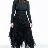 Marc Le Bihan women's midi skirt with lace and beads asymmetric black