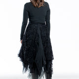 Marc Le Bihan women's midi skirt with lace and beads asymmetric black
