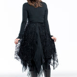 Marc Le Bihan women's midi skirt with lace and beads asymmetric black