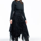 Marc Le Bihan women's midi skirt with lace and beads asymmetric black