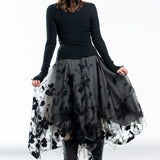 Marc Le Bihan ladies lace skirt midi gray black with floral pattern
