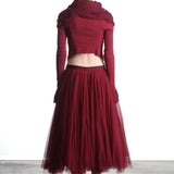Marc Le Bihan Damen Midi Rock mit Tüll-Overlay rot