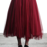 Marc Le Bihan Damen Midi Rock mit Tüll-Overlay rot