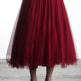 Marc Le Bihan Damen Midi Rock mit Tüll-Overlay rot