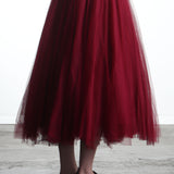 Marc Le Bihan Damen Midi Rock mit Tüll-Overlay rot