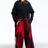 Y's Yohji Yamamoto women's culotte flannel pants red black