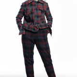 Yohji Yamamoto ladies biker jacket check bordeaux gray