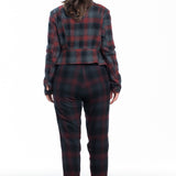 Yohji Yamamoto ladies biker jacket check bordeaux gray