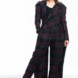 Yohji Yamamoto women's avant-garde frock coat check bordeaux-grey