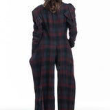 Yohji Yamamoto women's avant-garde frock coat check bordeaux-grey