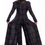 Yohji Yamamoto women's avant-garde frock coat check bordeaux-grey