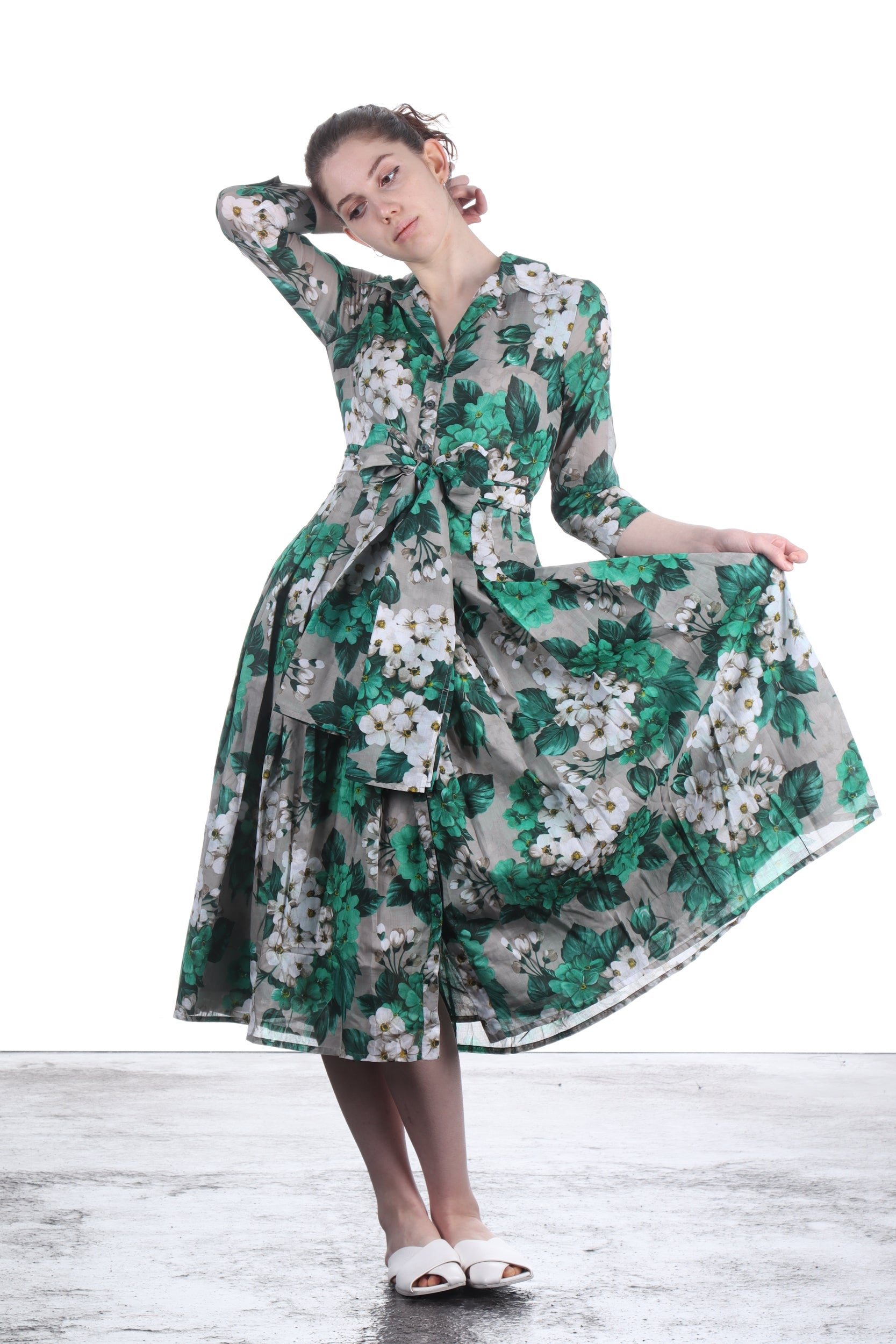 SAMANTHA SUNG Damen Kleid AUDREY mit Print grau grün