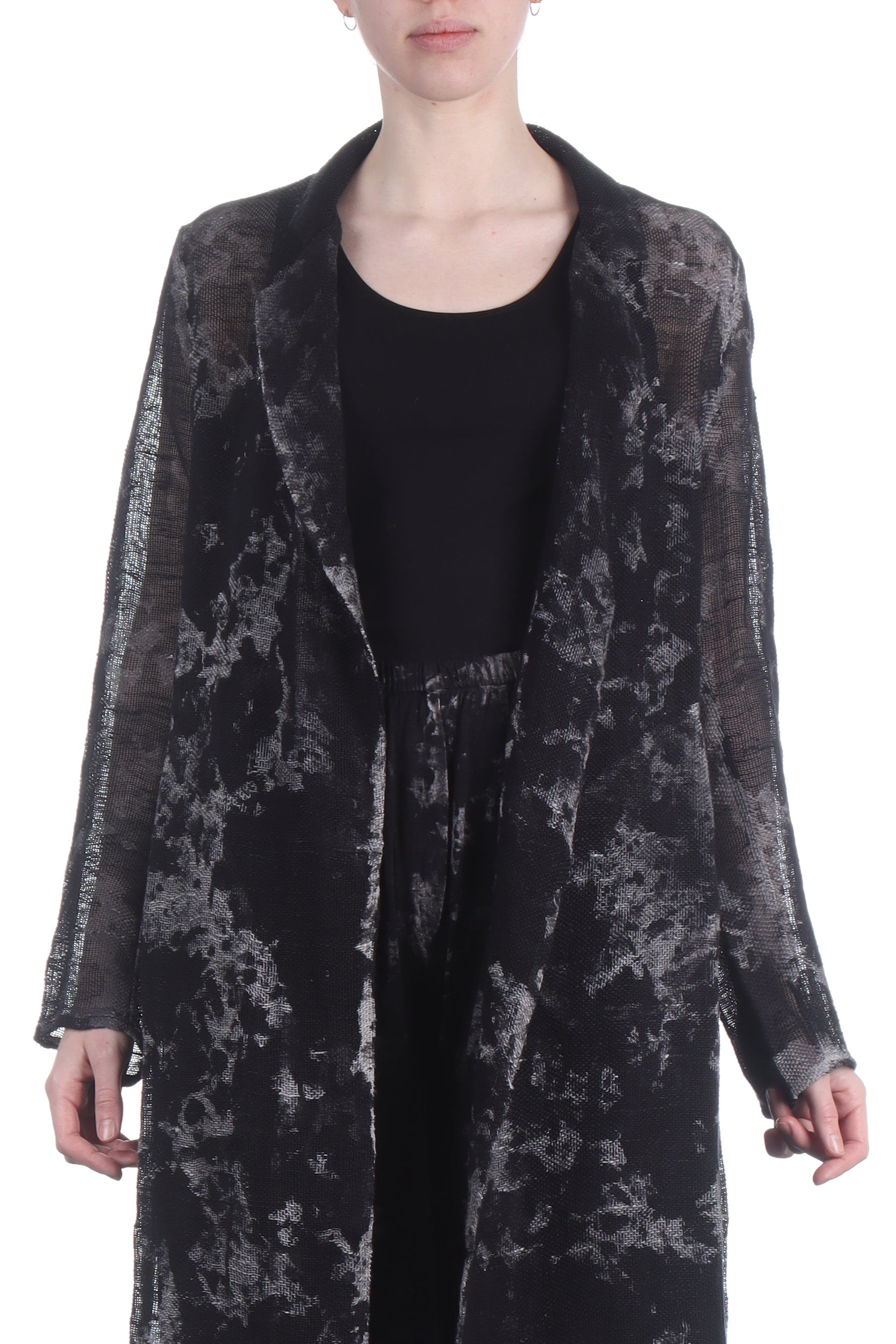 AVANT TOI Damen Leinen Jacke Camouflage schwarz grau