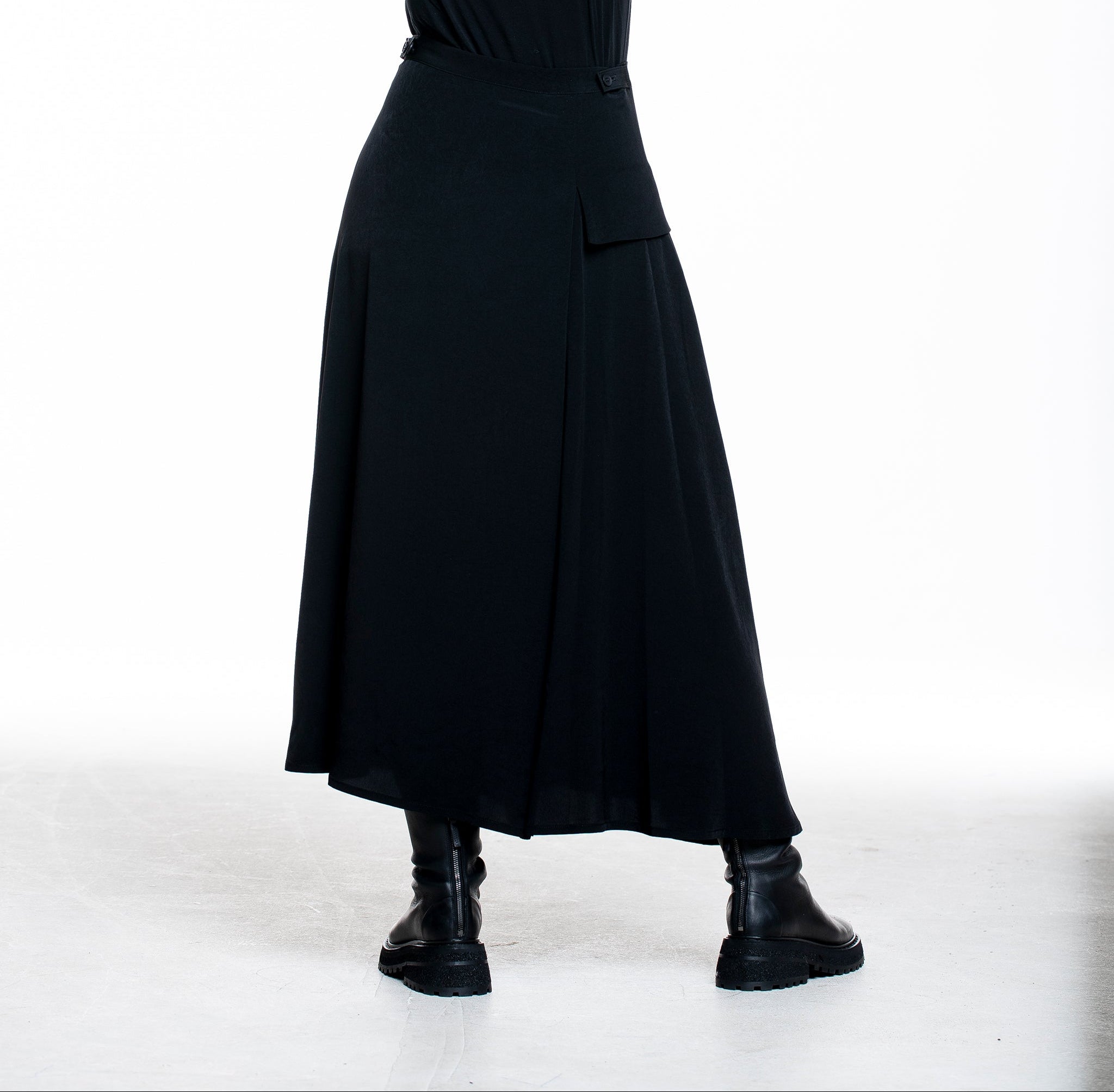 Yohji Yamamoto Damen Weite Flare Hose schwarz - Rückansicht