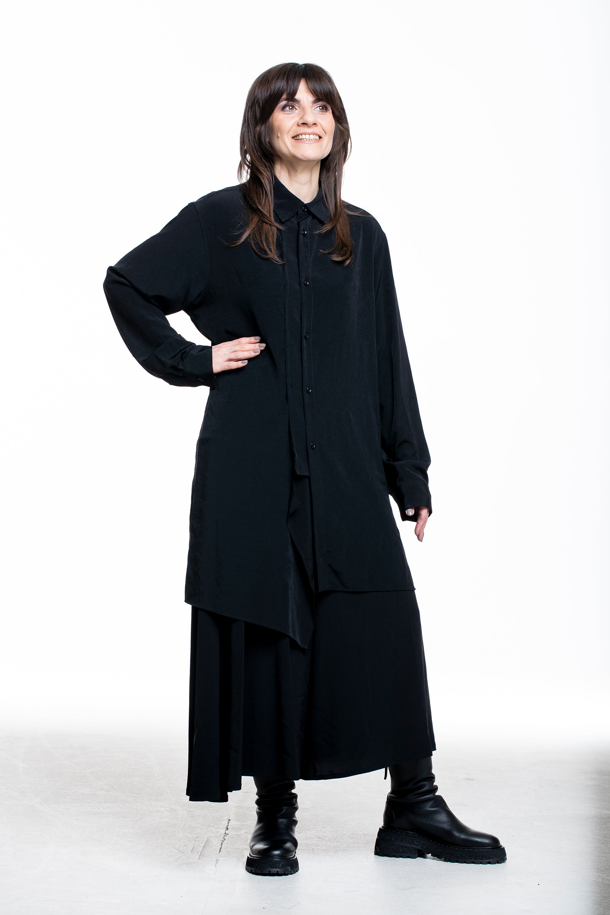 Y's Yohji Yamamoto Damen Longhemd Asymmetrisch schwarz