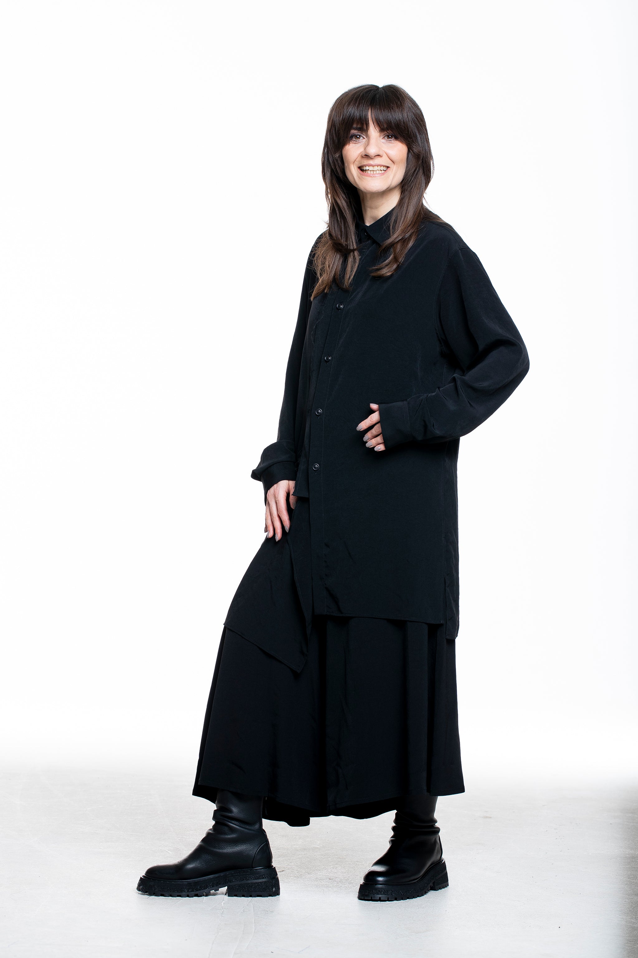 Y's Yohji Yamamoto Damen Longhemd Asymmetrisch schwarz - Seitenansicht