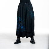 Y's Yohji Yamamoto Damen Culotte Hose Blumen Print schwarz-blau - Front 2