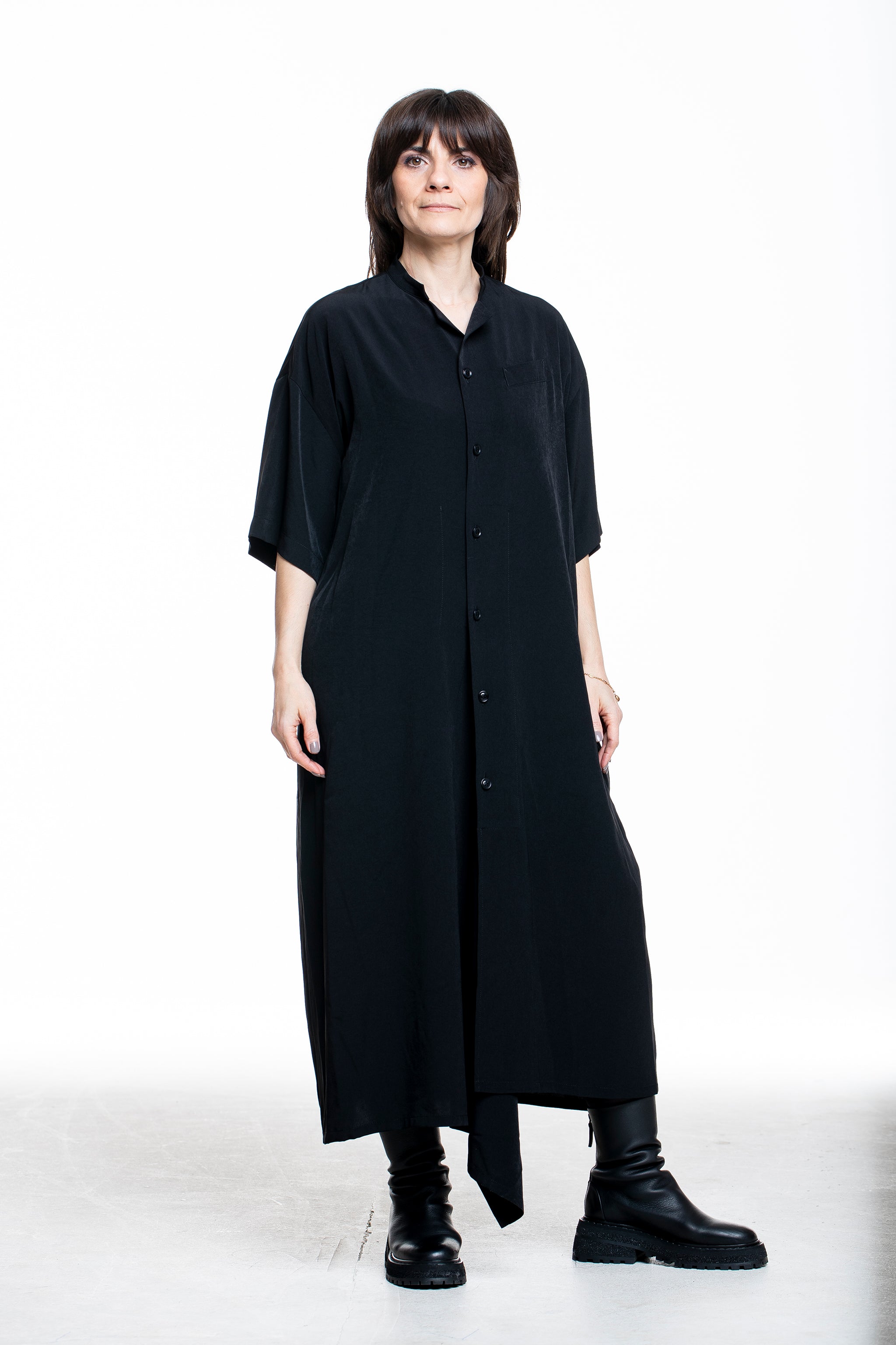 Yohji Yamamoto Damen Maxi Hemd-Kleid schwarz