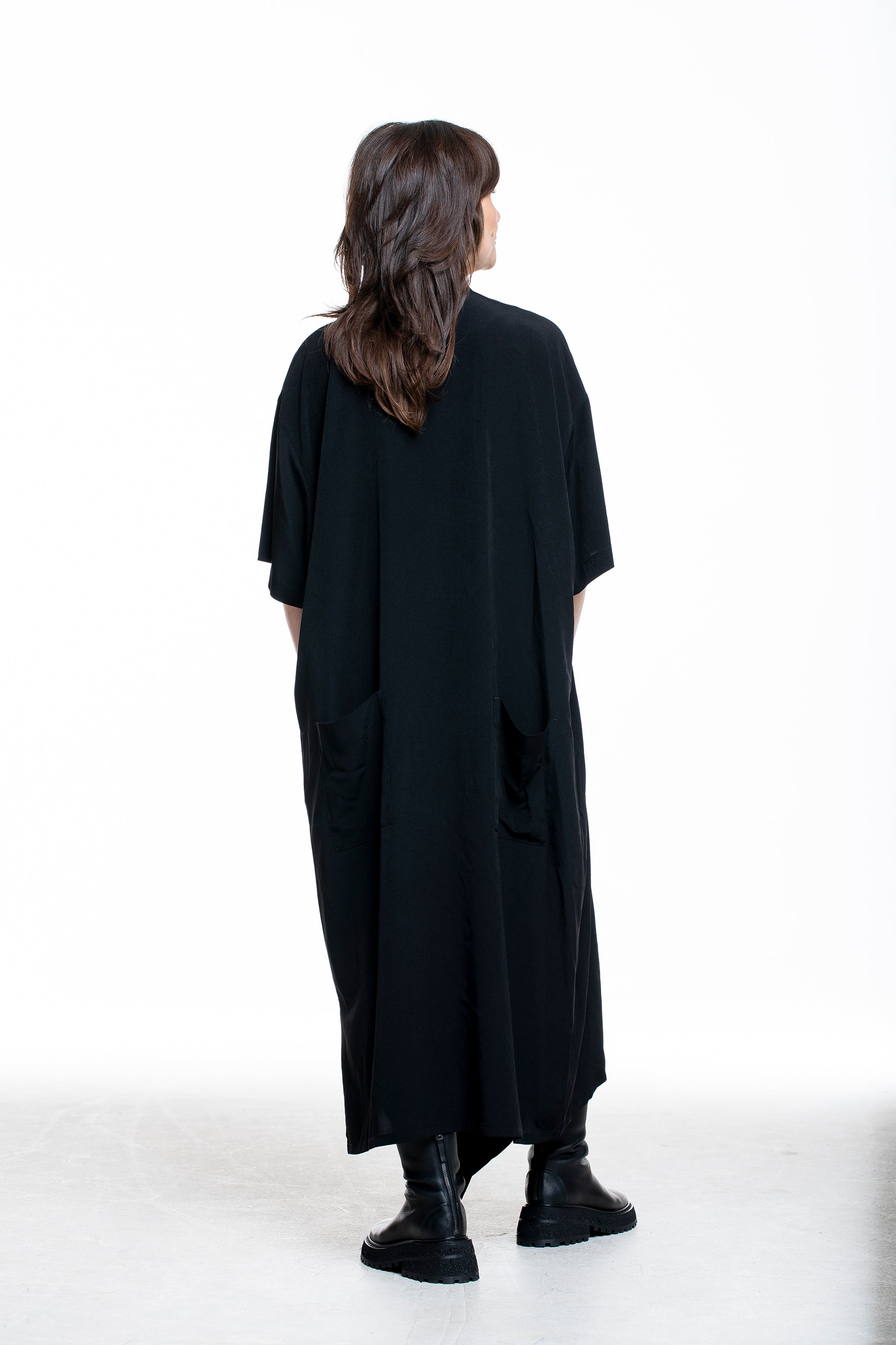 Yohji Yamamoto Damen Maxi Hemd-Kleid schwarz - Rückansicht
